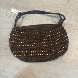 Elegant Brown Beaded Shoulder Bag